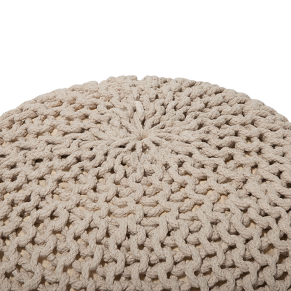 Knitted Beige Pouf Ottoman 40 x 25cm Cotton EPS Beads