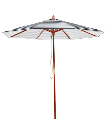 Garden Sun Parasol Black and White Striped Canopy 245cm Birch Wood
