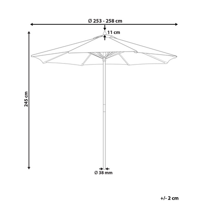 Garden Sun Parasol Black and White Striped Canopy 245cm Birch Wood