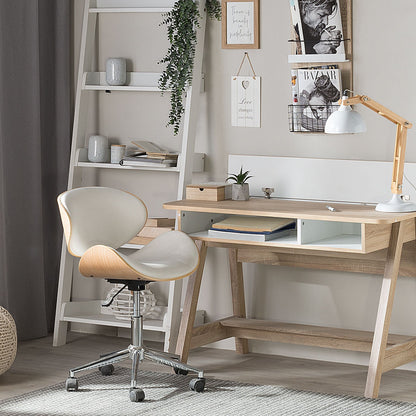 Light Brown Scandinavian Desk With Footrest 110 X 60cm Two Shelves Hidden Compartment