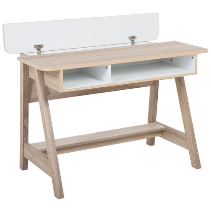 Light Brown Scandinavian Desk With Footrest 110 X 60cm Two Shelves Hidden Compartment