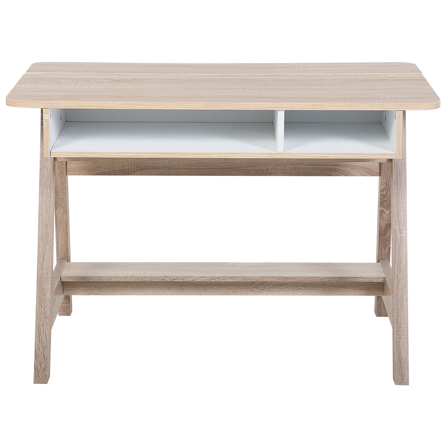 Light Brown Scandinavian Desk With Footrest 110 X 60cm Two Shelves Hidden Compartment
