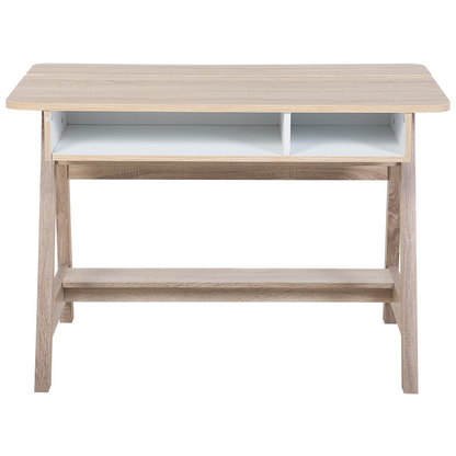 Light Brown Scandinavian Desk With Footrest 110 X 60cm Two Shelves Hidden Compartment