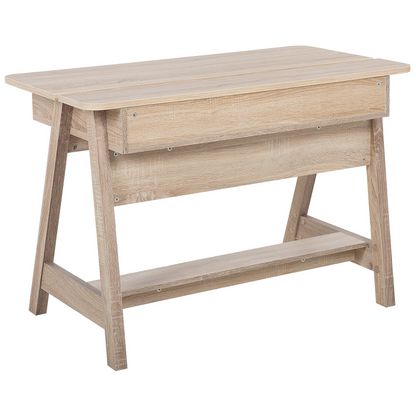 Light Brown Scandinavian Desk With Footrest 110 X 60cm Two Shelves Hidden Compartment