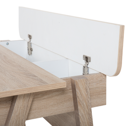Light Brown Scandinavian Desk With Footrest 110 X 60cm Two Shelves Hidden Compartment