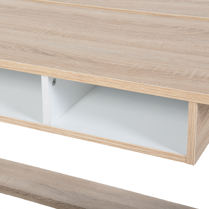 Light Brown Scandinavian Desk With Footrest 110 X 60cm Two Shelves Hidden Compartment