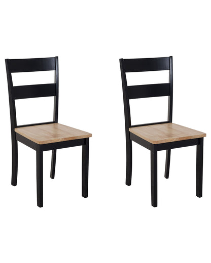 Set Of 2 Black Rubberwood Slat Back Dining Chairs