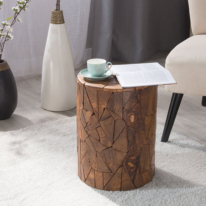Side Table Round 30cm Natural Wood Retro Country