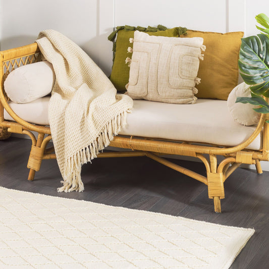 Off White Wool Viscose Area Rug 80 x 150 Hand Woven