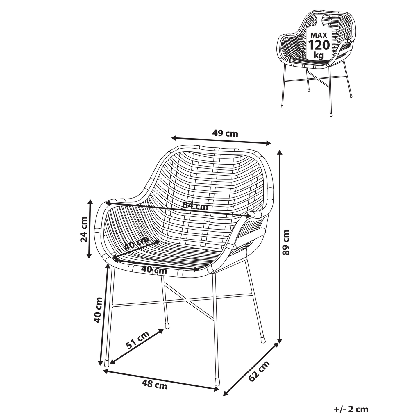 Black Rattan Armchair With Wicker Detailing And Black Metal Legs For Living Room