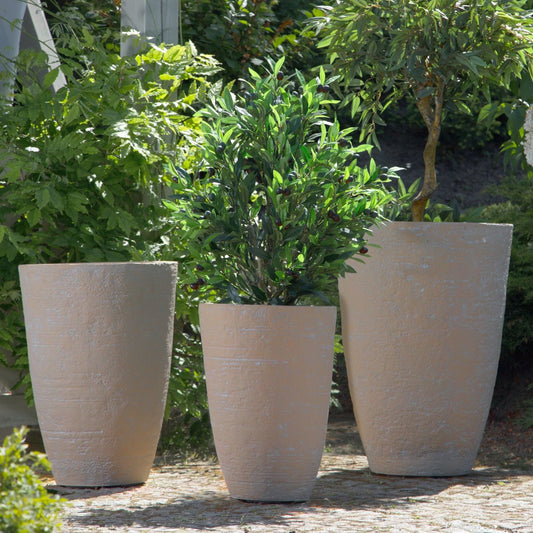 Tall Beige Stone Plant Pot 43 x 43 x 60cm Indoor Outdoor