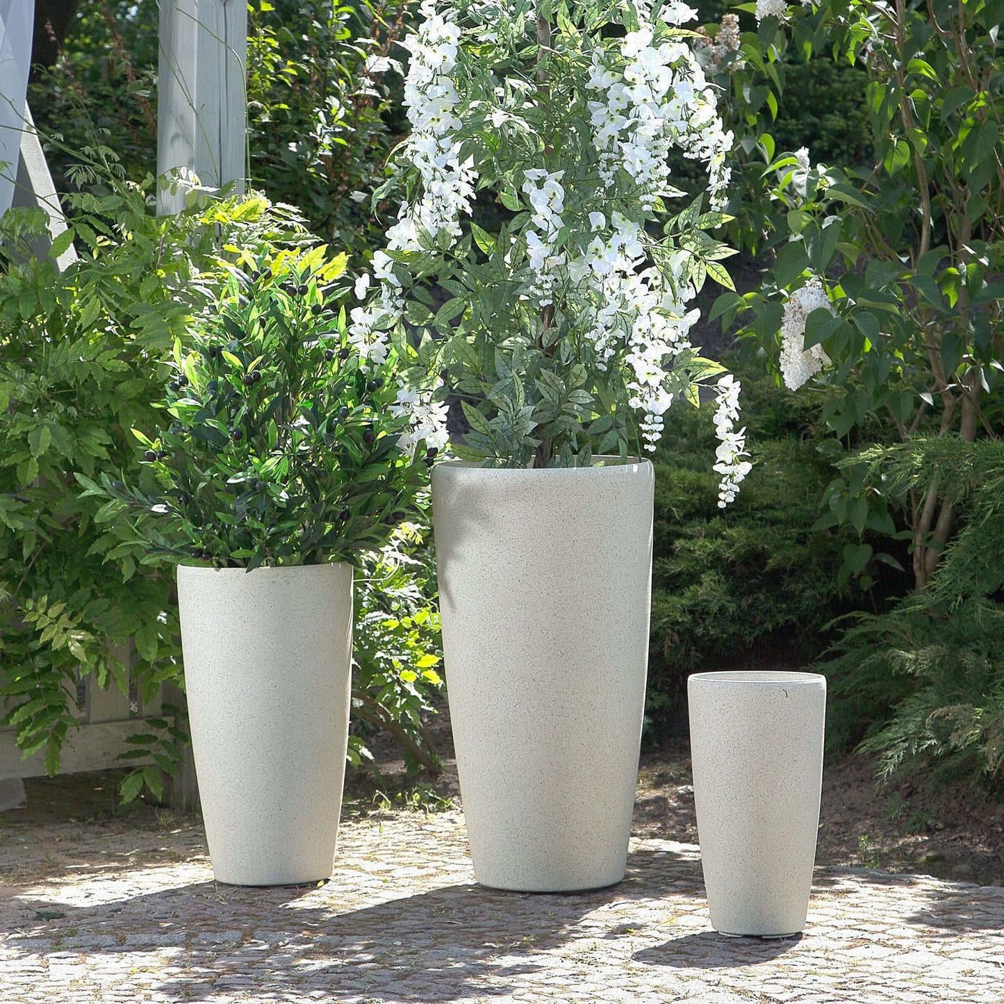 Aura Stone Plant Pot Beige Tall Planter 75 x 39cm Modern Minimalist