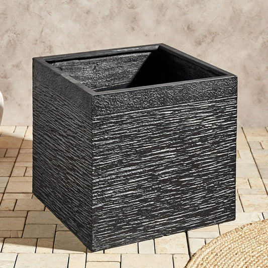 Solid Black Fibre Clay Square Planter UV Resistant 50 x 48cm