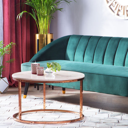 Coffee Table Beige Marble Effect With Copper Legs Dia 70cm