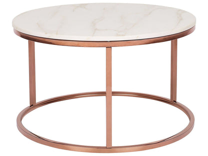 Coffee Table Beige Marble Effect With Copper Legs Dia 70cm