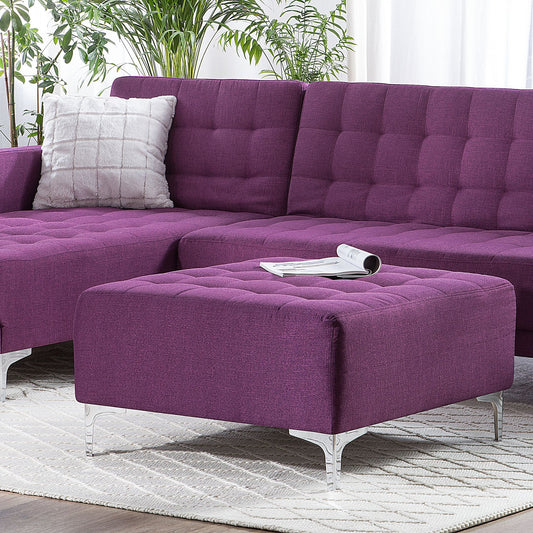 Purple Tufted Fabric Footstool With Silver Legs