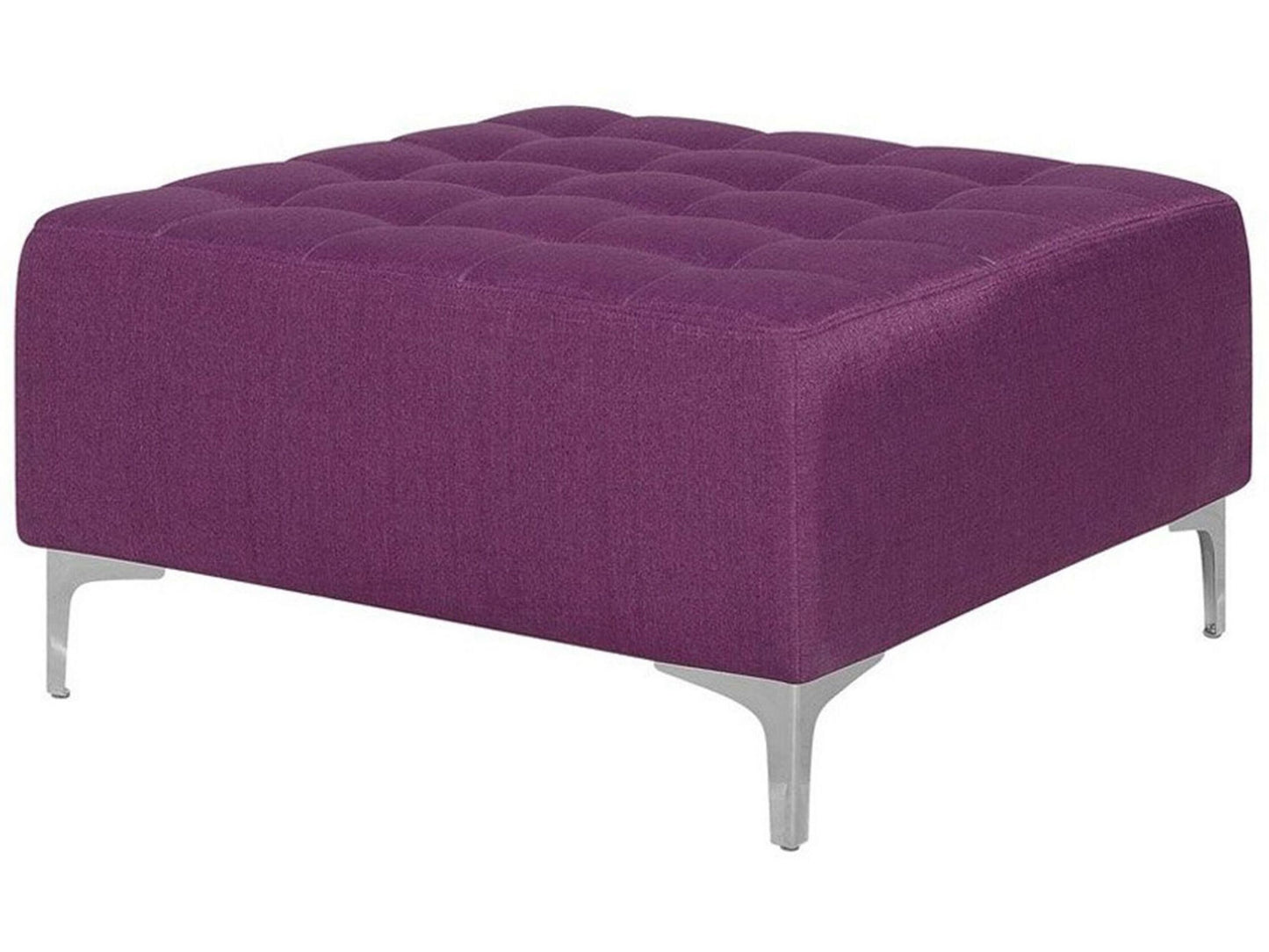 Purple Tufted Fabric Footstool With Silver Legs
