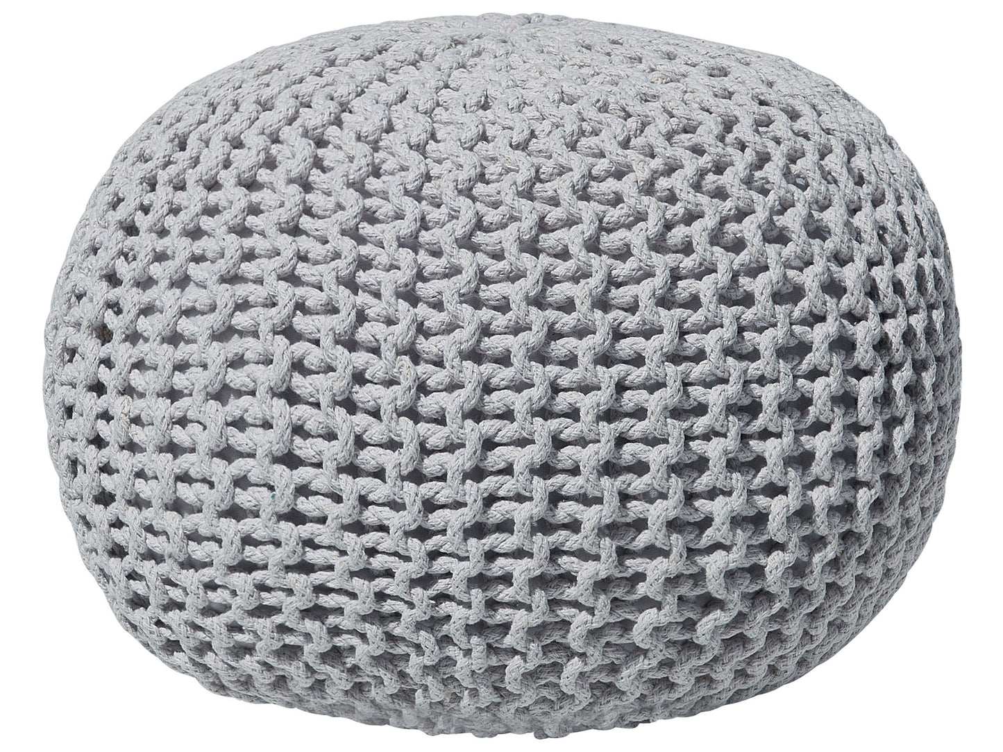 Knitted Round Pouf With EPS Beads Filling Light Grey 50 x 35