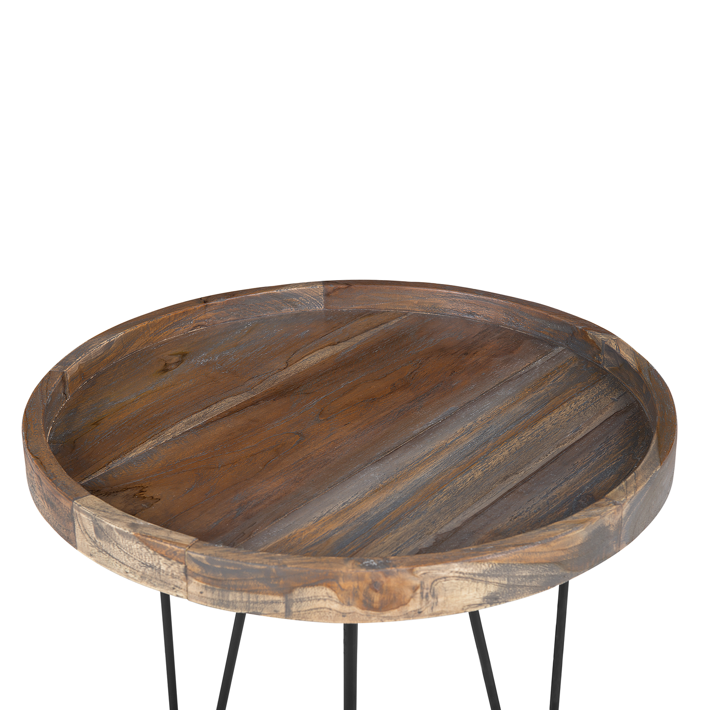 Dark Brown Teak Top Side Table With Black Metal Legs 50cm Square Industrial Rustic