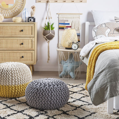 Dark Grey Knitted Pouf Ottoman 40 x 25cm Footstool