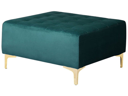 Aura Teal Velvet Tufted Ottoman Footstool With Gold Legs