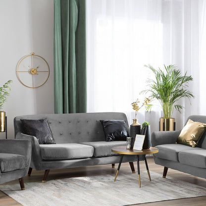 Living Grey Velvet Living Room Set 3 Seater 2 Seater Armchair Button Tufted Back