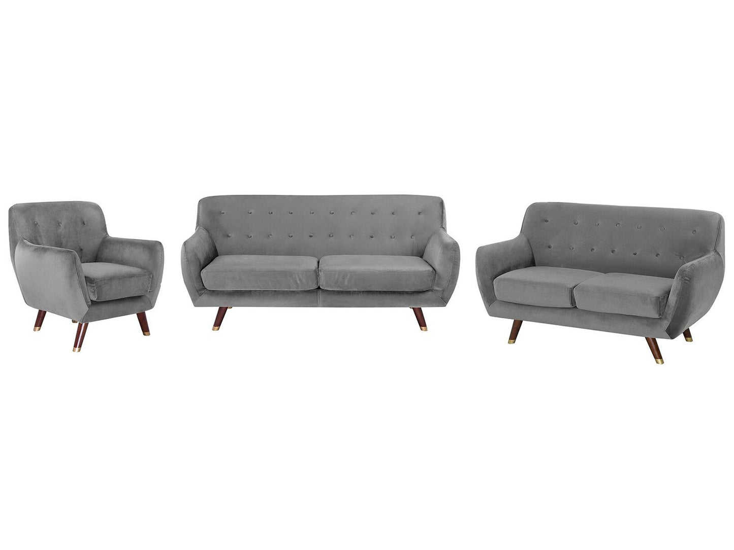 Living Grey Velvet Living Room Set 3 Seater 2 Seater Armchair Button Tufted Back