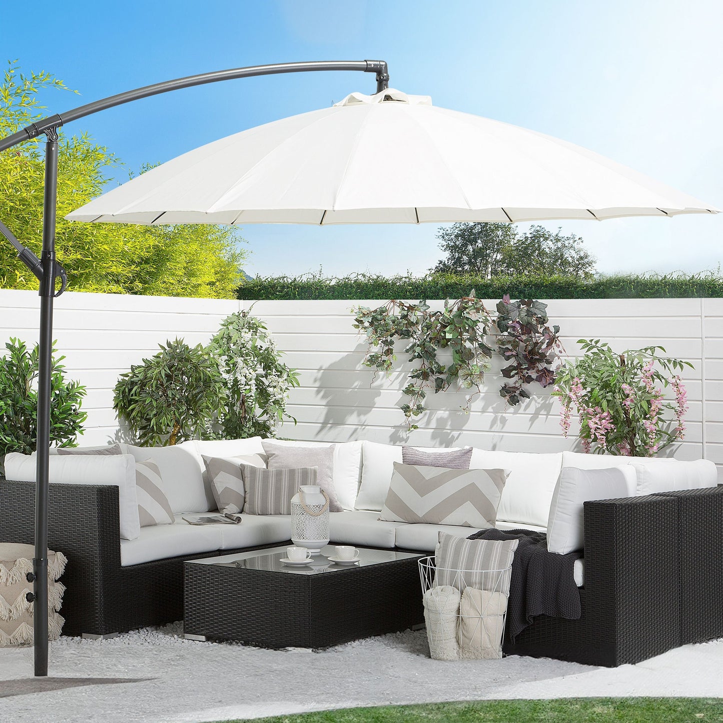 Cantilever Garden Parasol White Aluminium Frame With Polyester Canopy 235 x 268 x 268cm Modern Outdoor Furniture