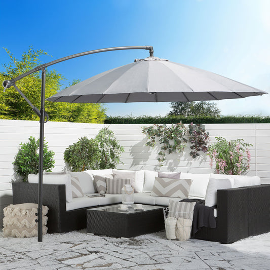 Garden Sun Parasol Grey Fabric 235cm Crank Weather Resistant