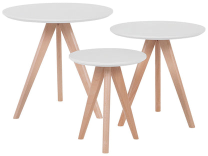 Nest Of 3 Tables White Tops With Light Wood Tripod Base