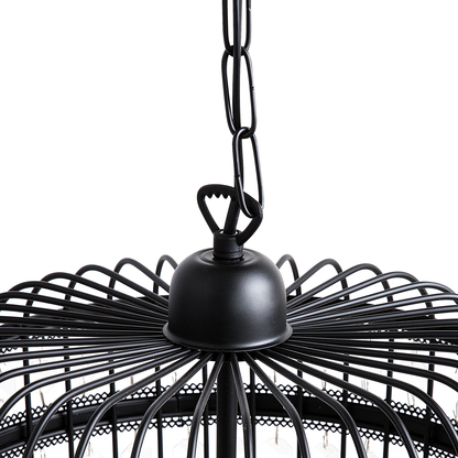 Pendant Ceiling Lamp Black Metal Cage With Faux Crystal Beads Vintage Glamour