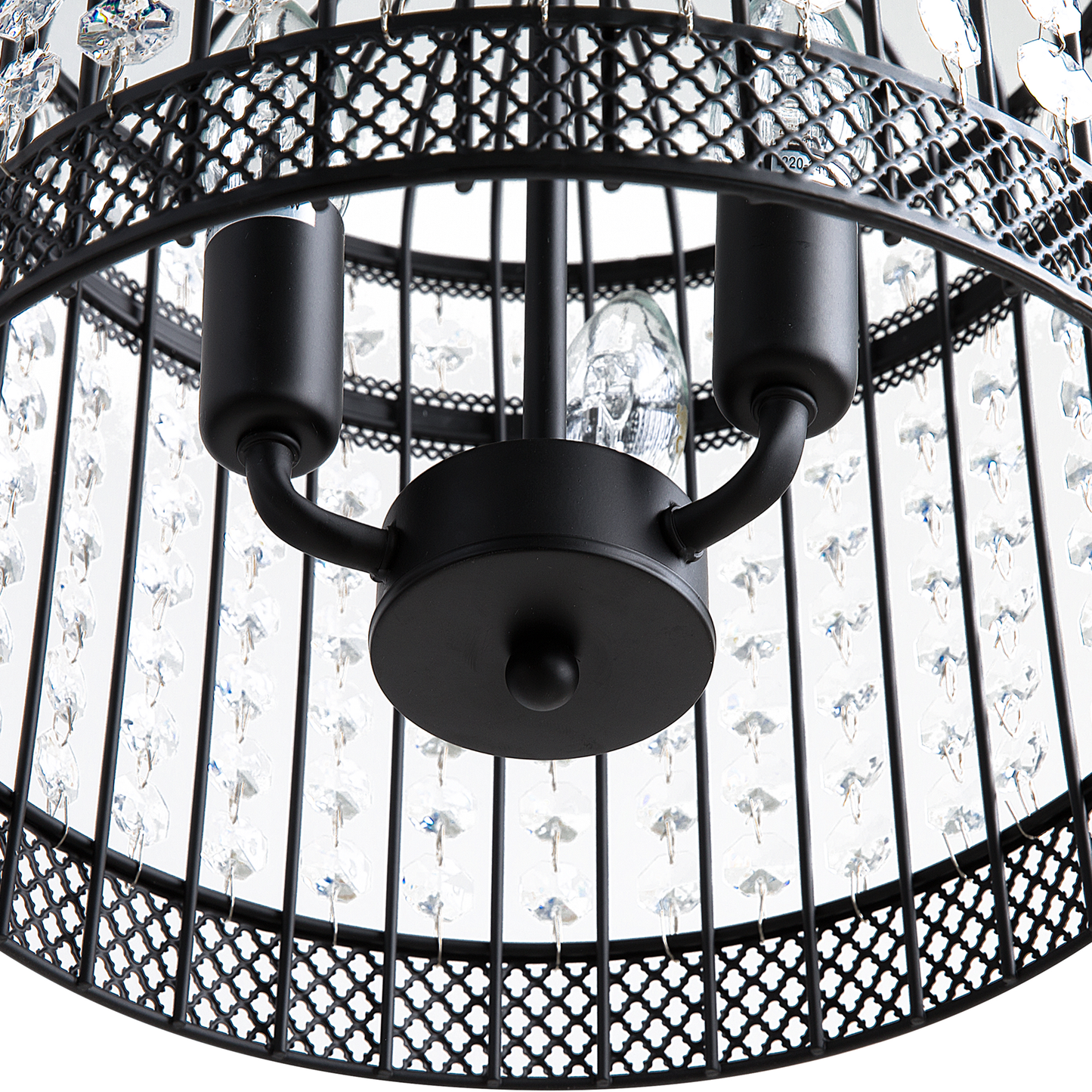 Pendant Ceiling Lamp Black Metal Cage With Faux Crystal Beads Vintage Glamour