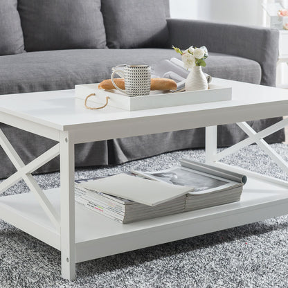 White Coffee Table 100 x 55 2 Tier Modern Style