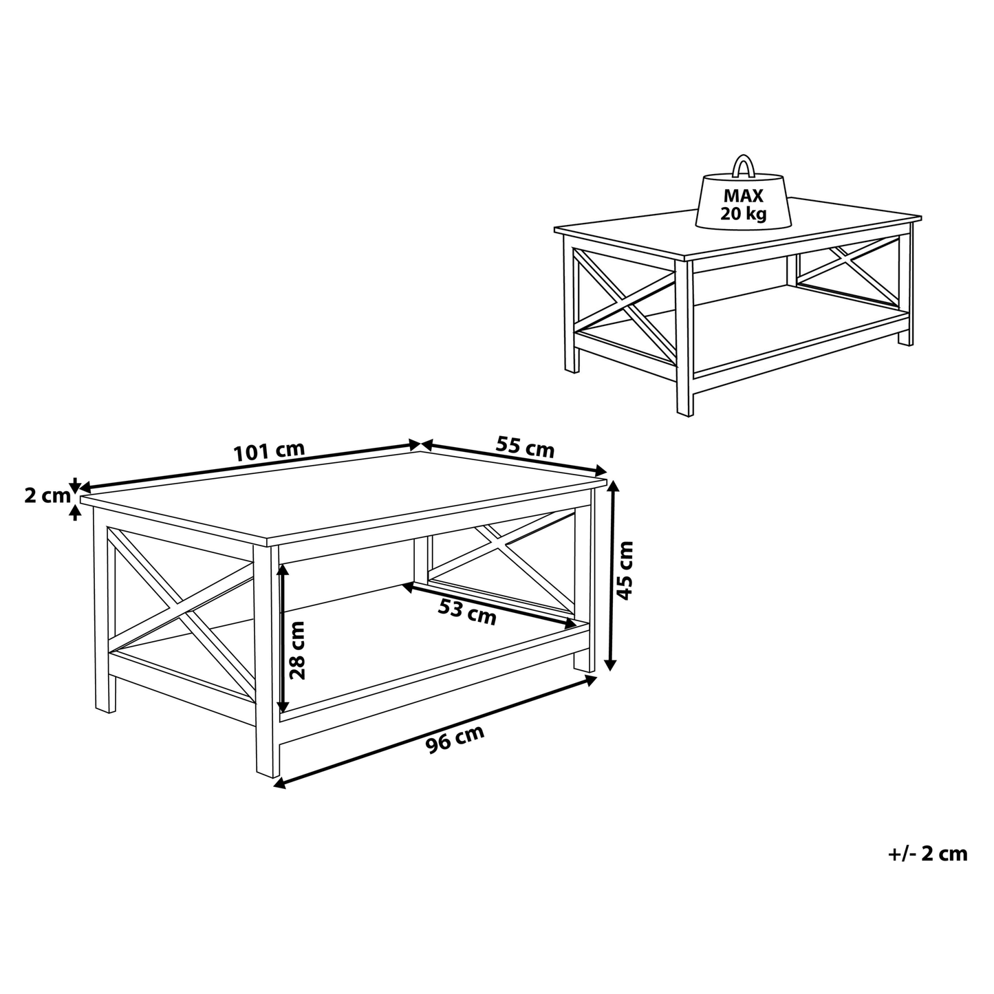 White Coffee Table 100 x 55 2 Tier Modern Style
