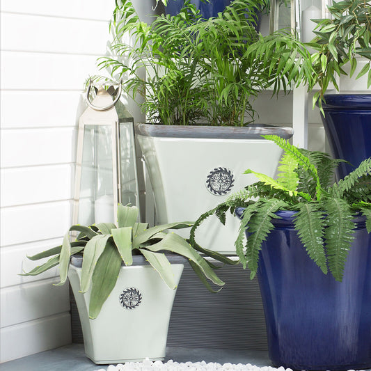 Stone Pot Planter White Outdoor All Weather 32 X 31cm Square UV Resistant