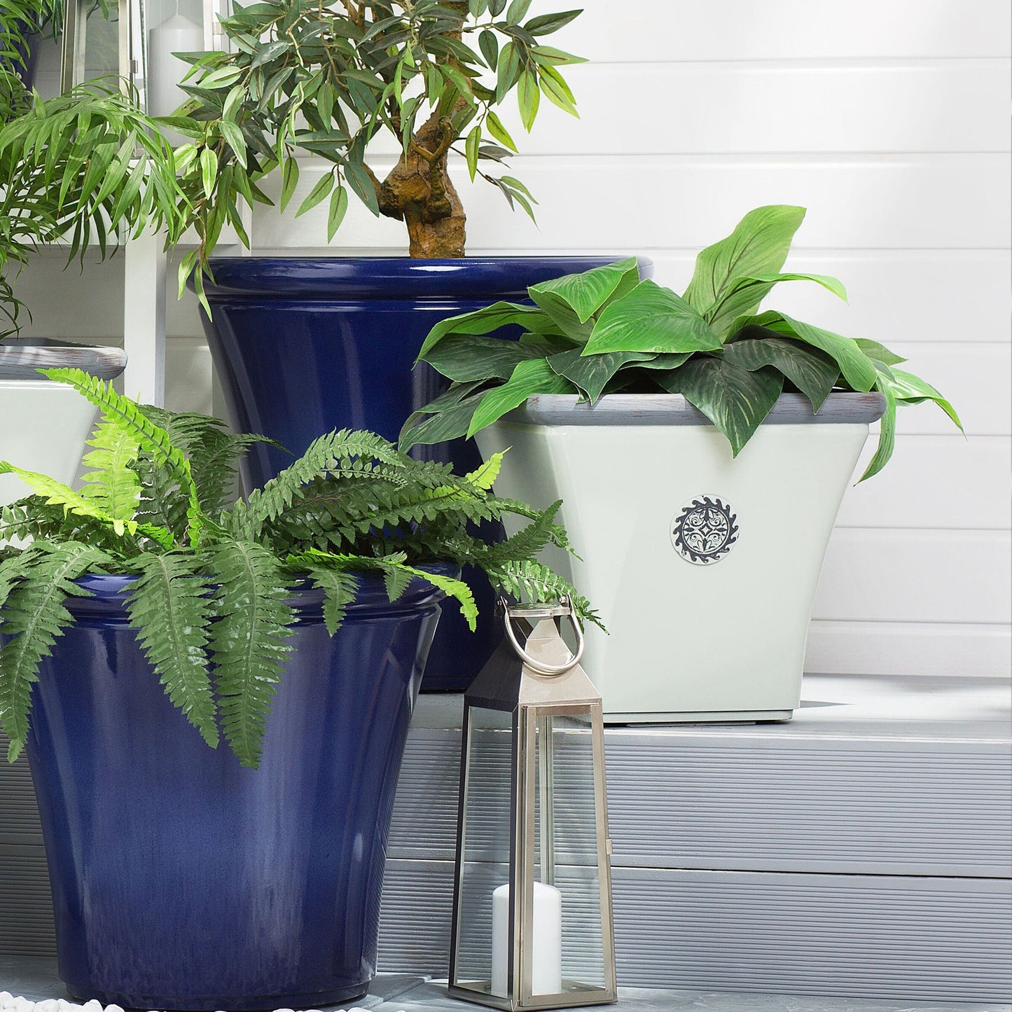 All Weather White Outdoor Plant Pot Planter Square 37 x 35cm UV Resistant