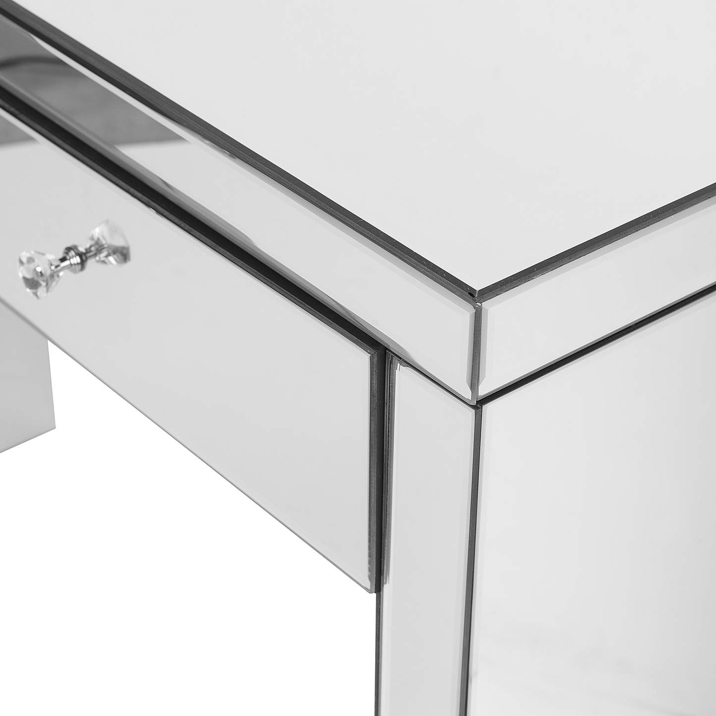 Console Table Silver Glass 100 x 35cm With 2 Drawers Crystal Knobs Modern Glam