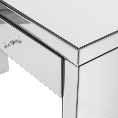 Console Table Silver Glass 100 x 35cm With 2 Drawers Crystal Knobs Modern Glam