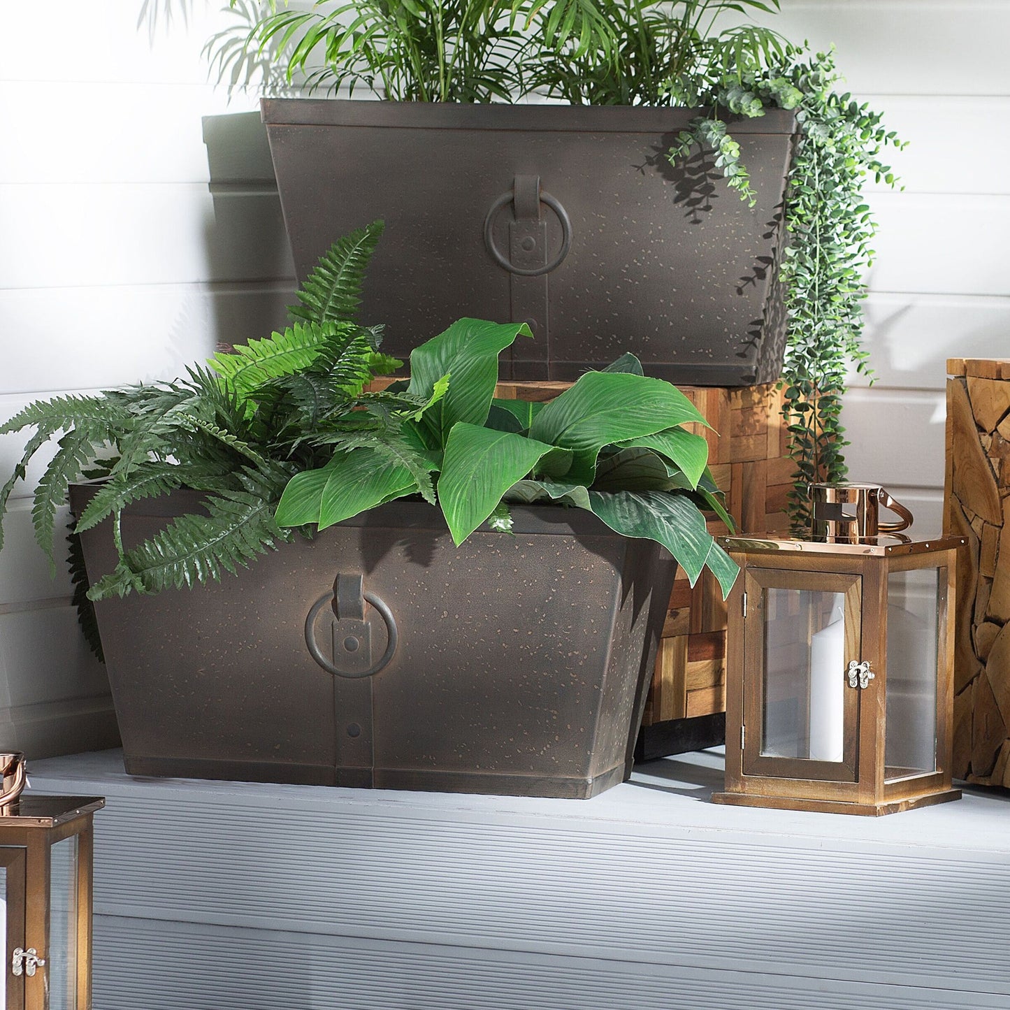 Dark Brown Fibre Clay Planter Rectangular 60 x 30 All Weather
