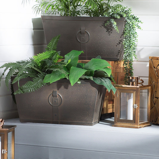 Dark Brown Fibre Clay Planter Rectangular 60 x 30 All Weather