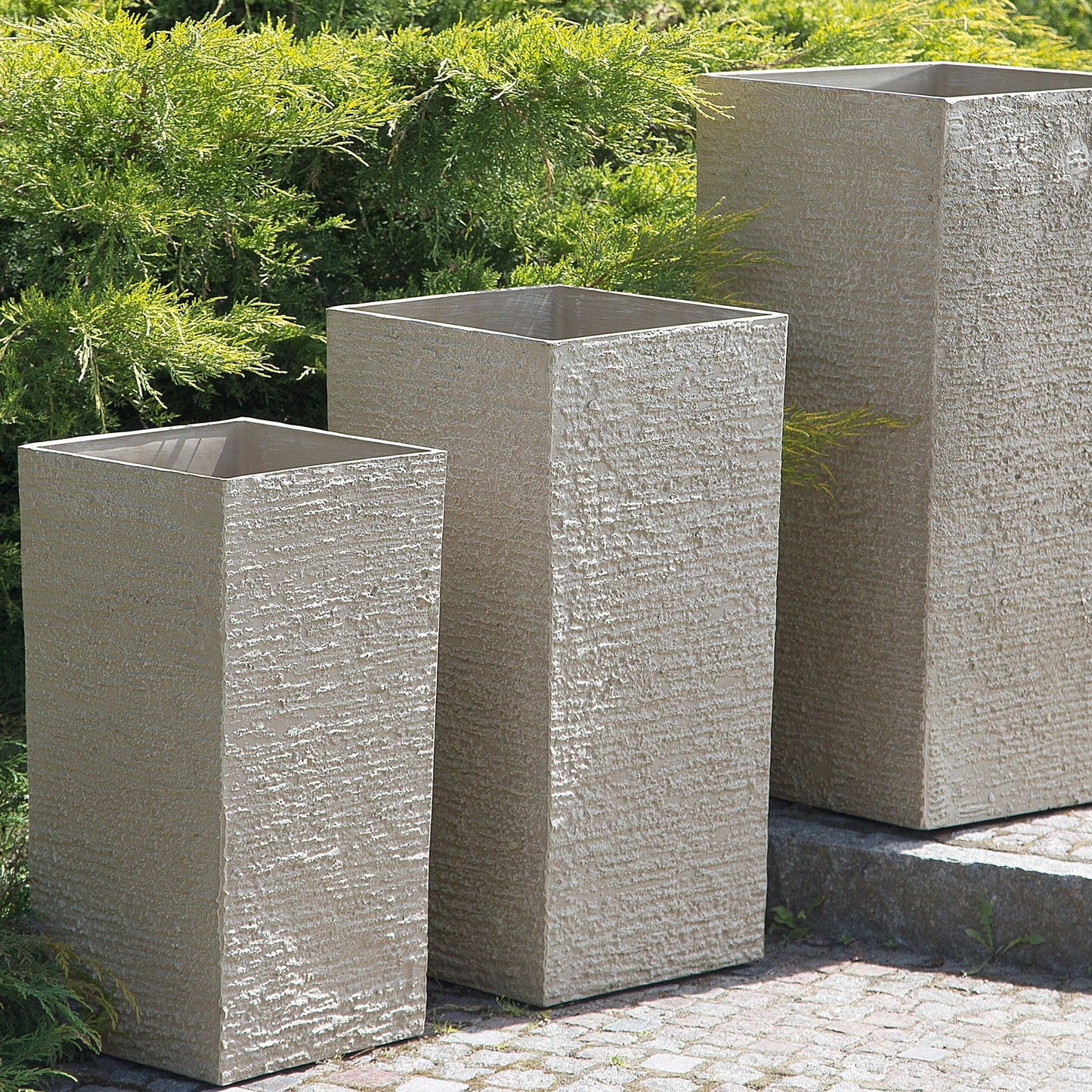 Tall Plant Pot Beige Stone 35 x 35 x 70cm Indoor Planter
