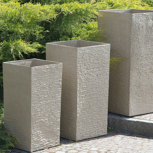 Tall Plant Pot Beige Stone 35 x 35 x 70cm Indoor Planter