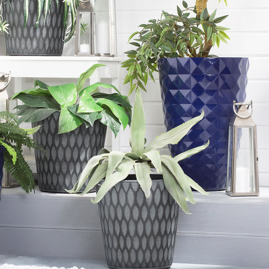 Dark Grey Fibre Clay Plant Pot Planter 36 x 36cm All Weather Outdoor Durable