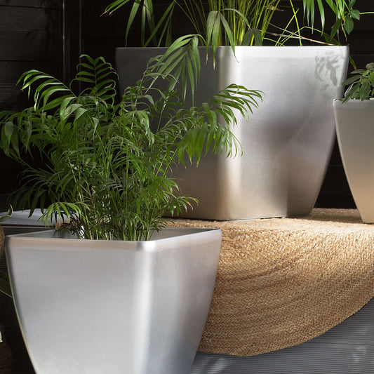 Silver Fibre Clay Plant Pot 41 X 42 X 42cm Outdoor All Weather