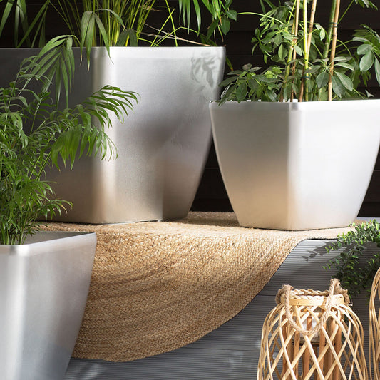 Silver Fibre Clay Plant Pot 34 x 35 x 35cm All Weather Indoor Outdoor UV Resistant