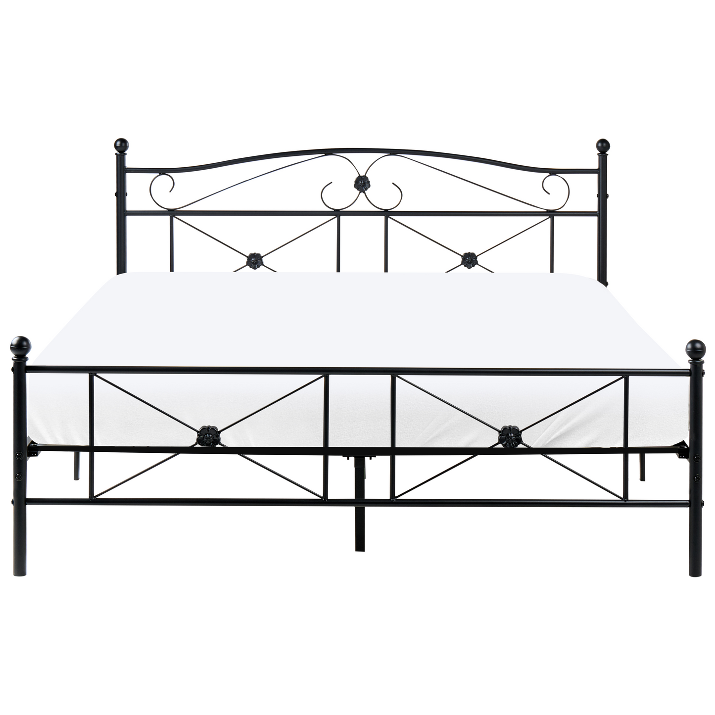 EU King Size Panel Bed 5ft3 Black Metal Frame With Sprung Slats For Extra Support Retro