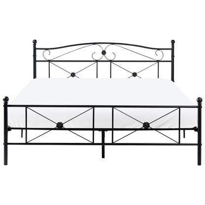 EU King Size Panel Bed 5ft3 Black Metal Frame With Sprung Slats For Extra Support Retro
