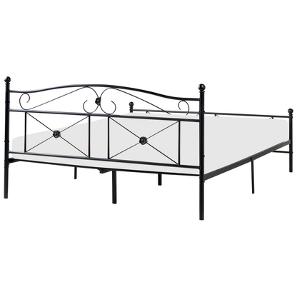 EU King Size Panel Bed 5ft3 Black Metal Frame With Sprung Slats For Extra Support Retro