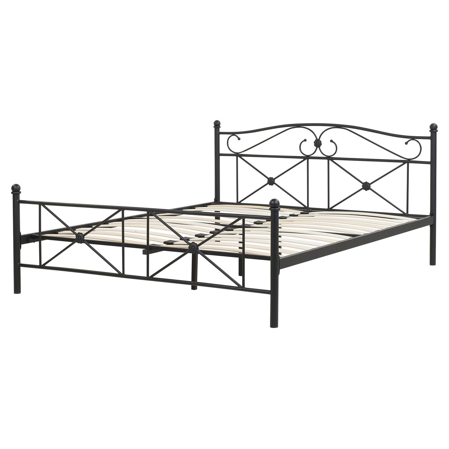EU King Size Panel Bed 5ft3 Black Metal Frame With Sprung Slats For Extra Support Retro
