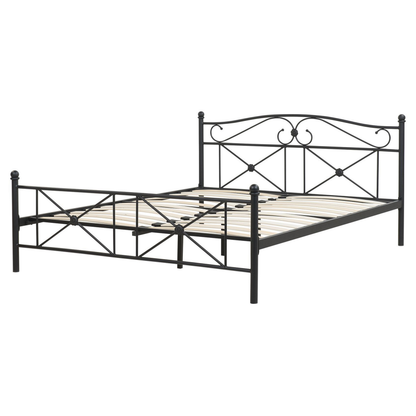 EU King Size Panel Bed 5ft3 Black Metal Frame With Sprung Slats For Extra Support Retro